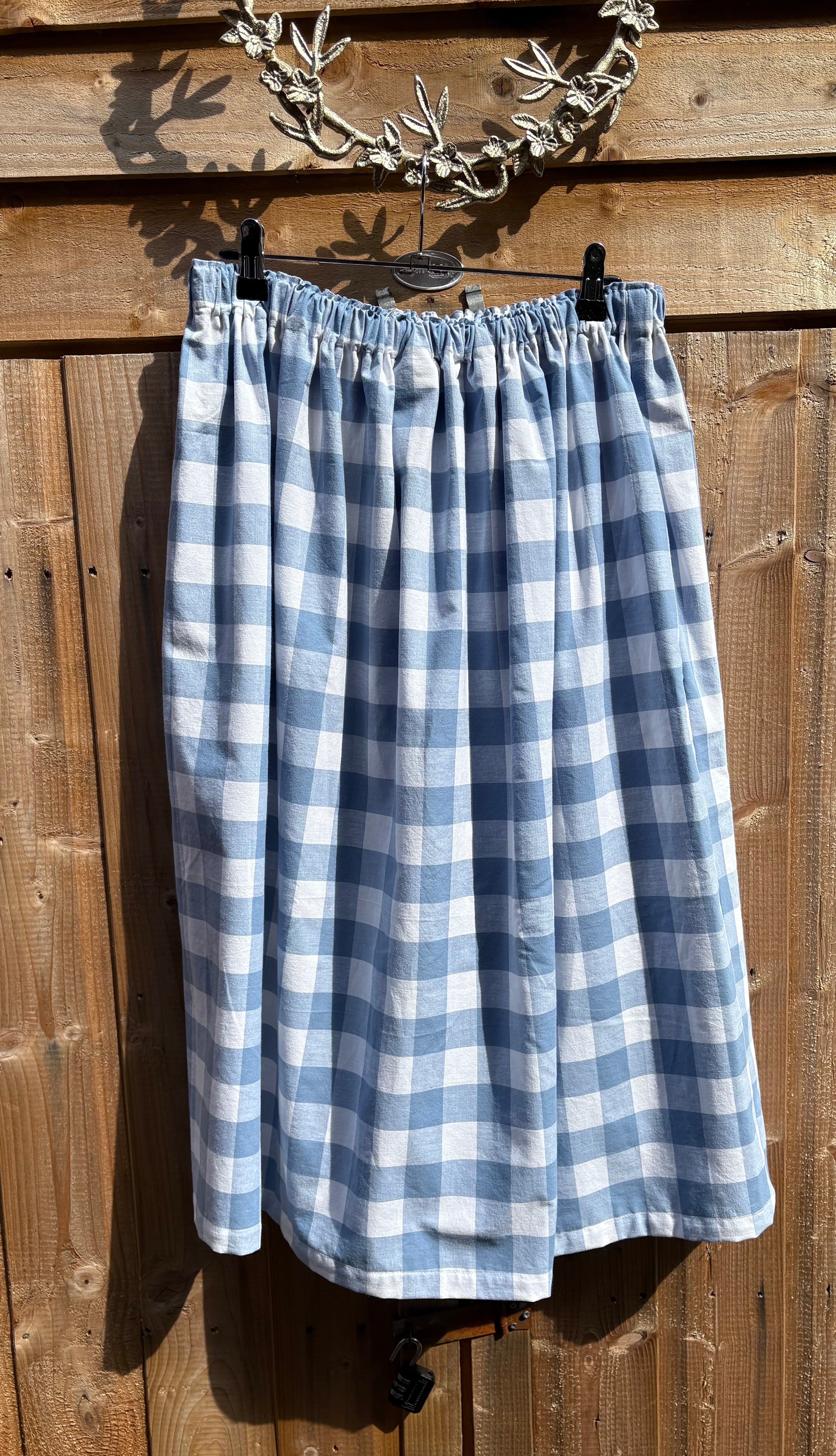 Handmade Ruth pale blue and white elasticated cotton skirt