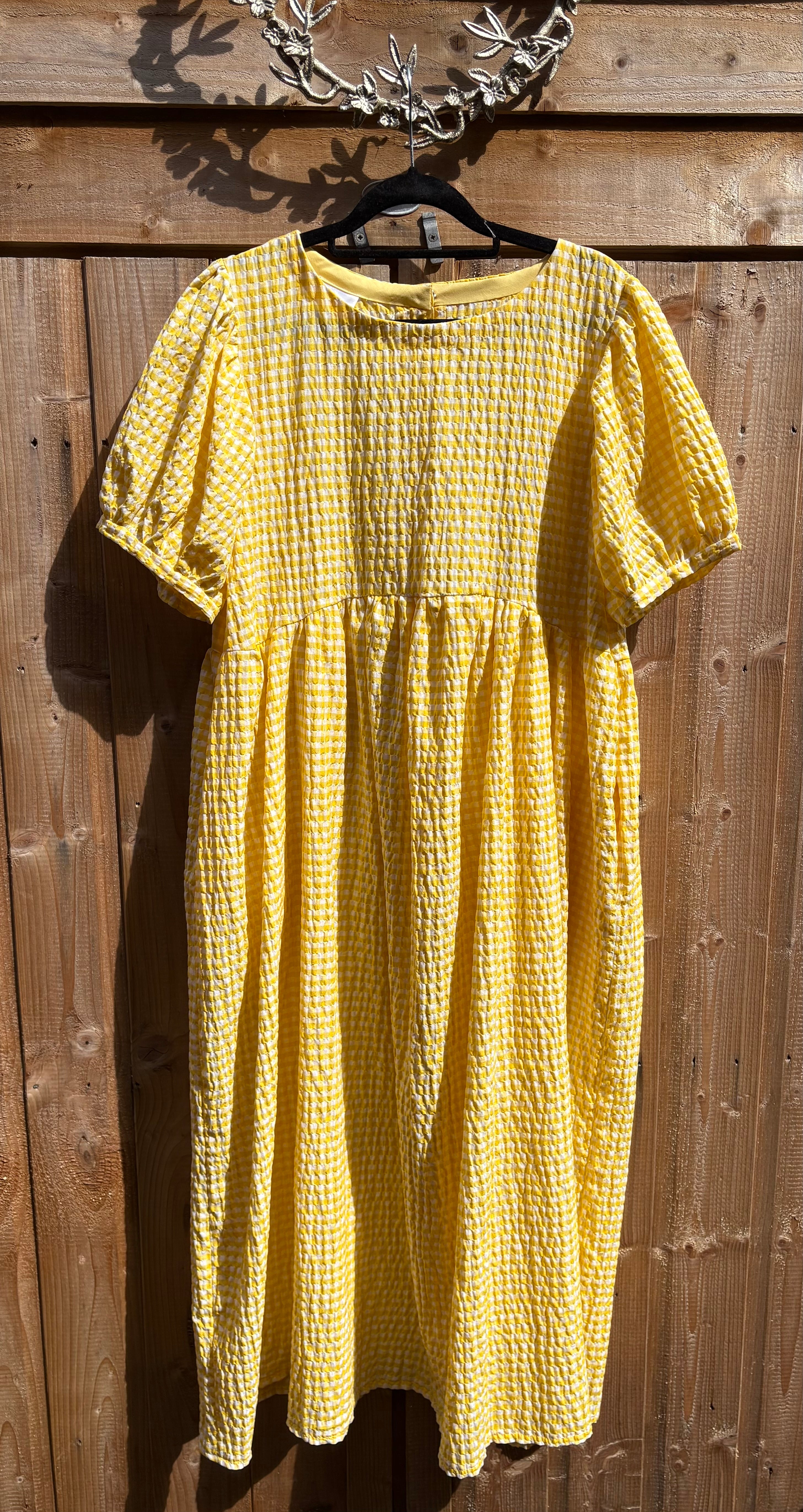 Handmade Susie dress white and yellow gingham size 10
