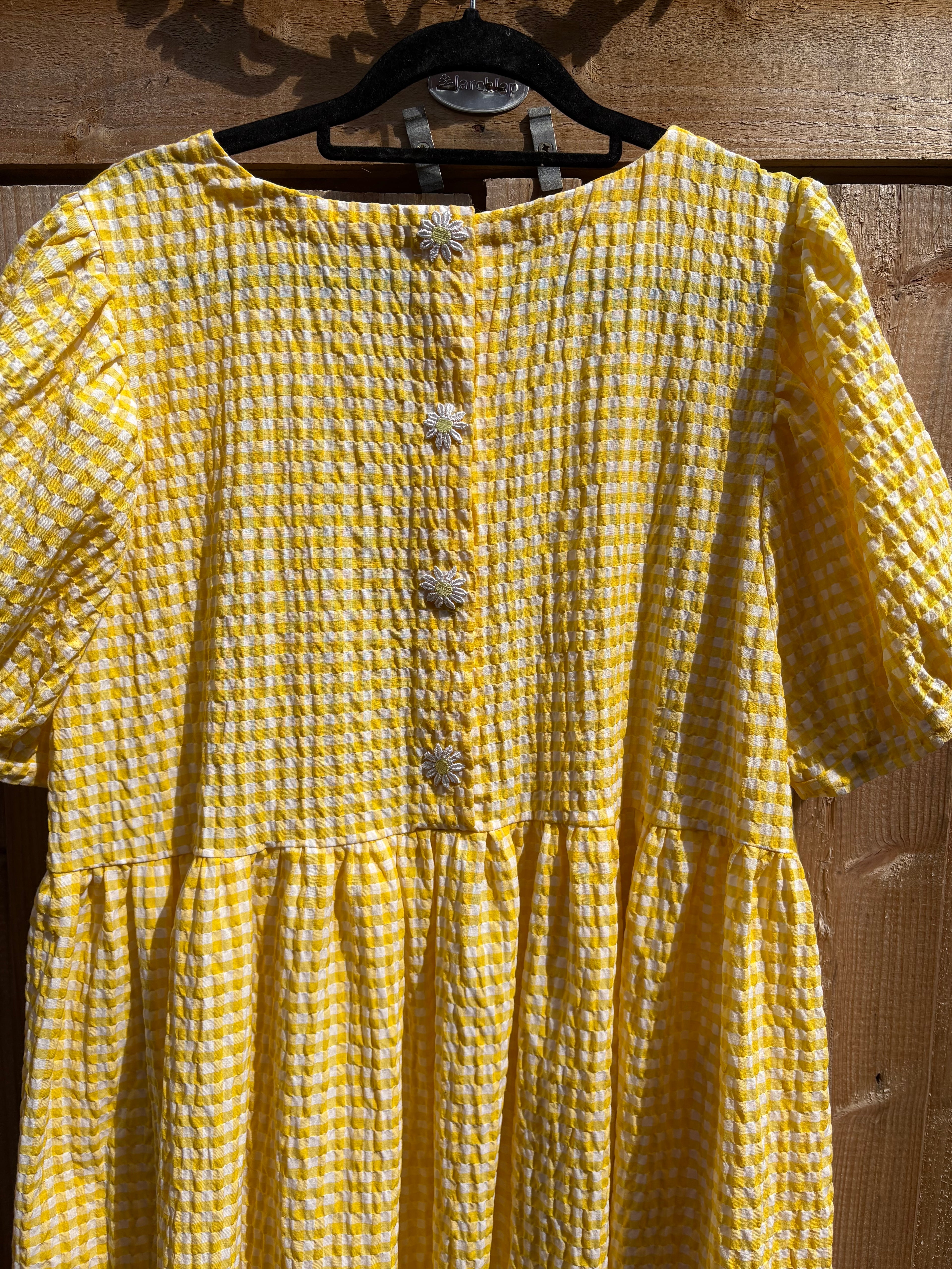 Handmade Susie dress white and yellow gingham size 10