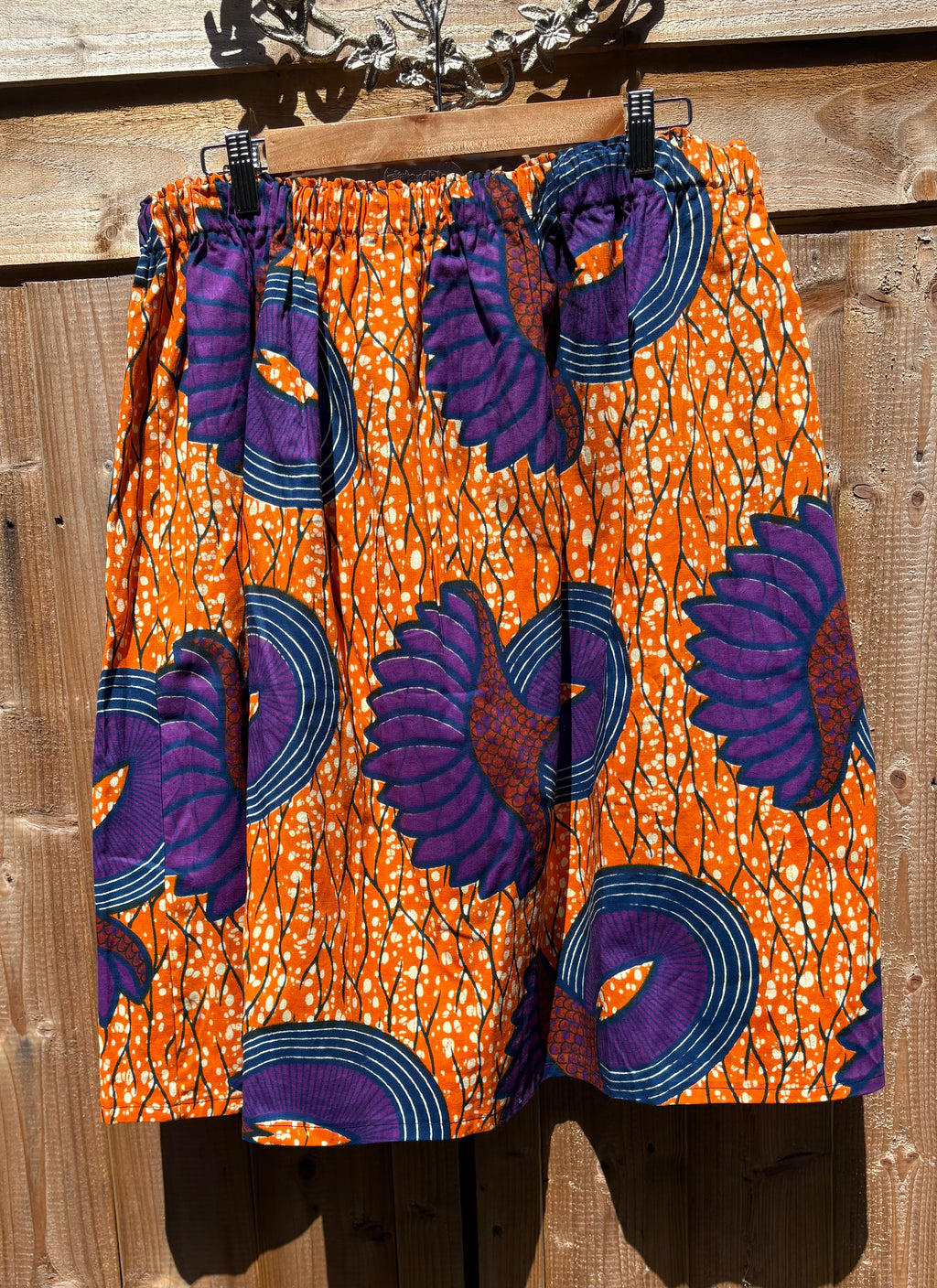 Handmade Ruth elasticated skirt in orange and purple 36ins waist