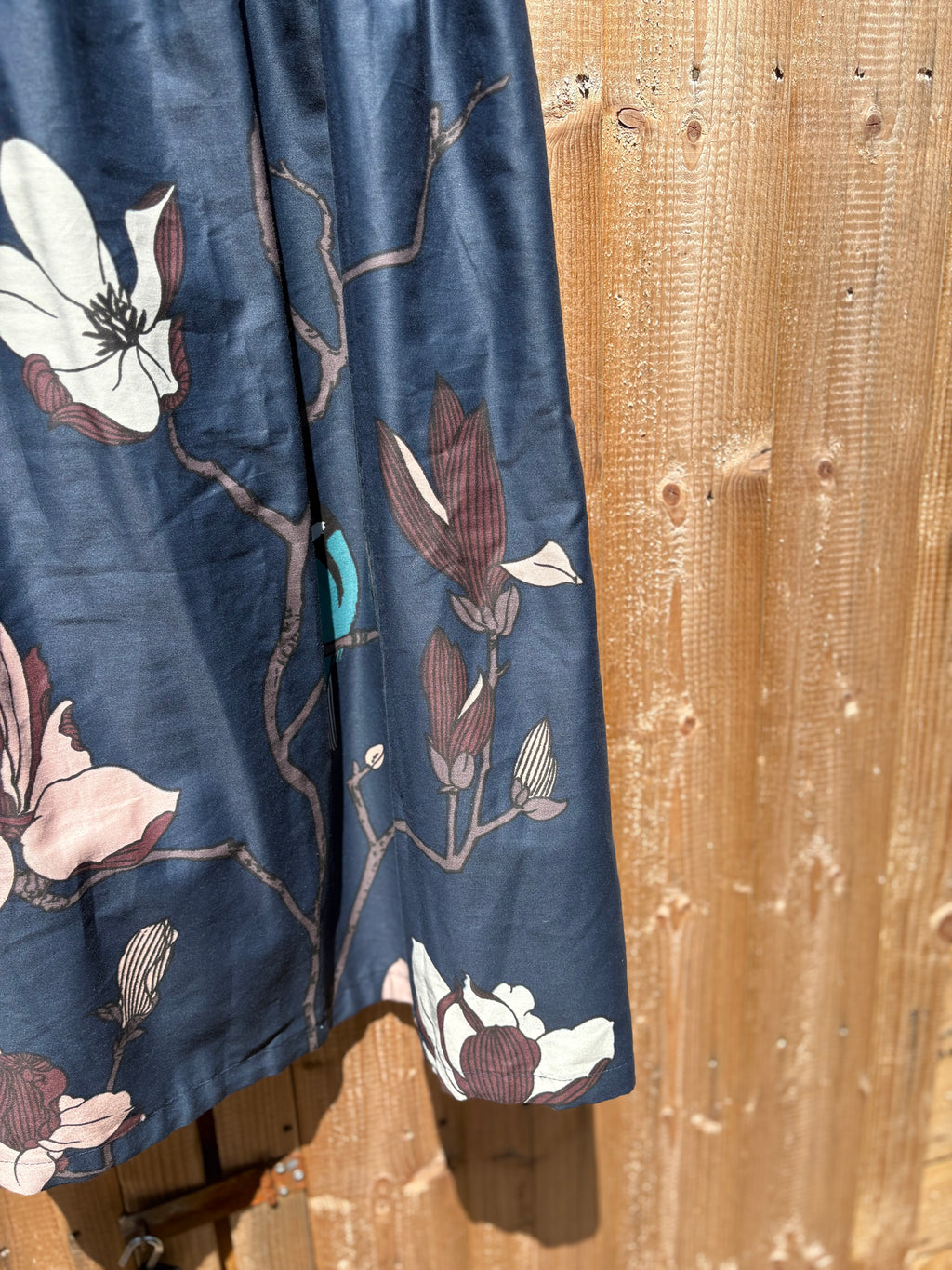 Handmade Ruth skirt in blue with white birds with elasticated wait to fit up to 31ins waist