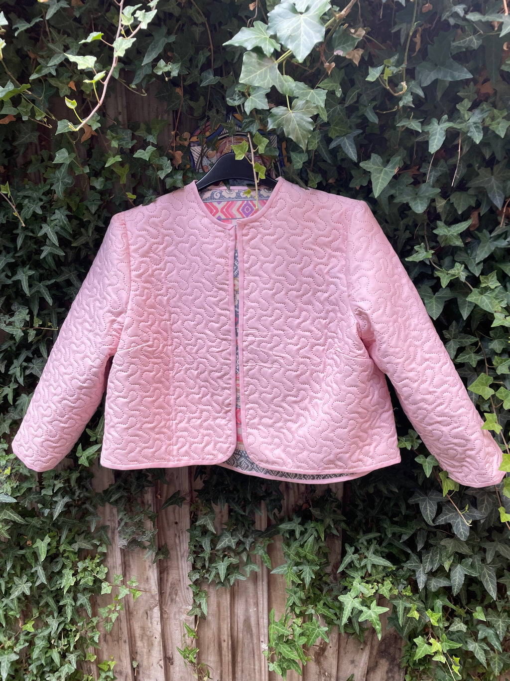Reversible Beatrice quilted jacket pink one side and aztec cotton the other size 14